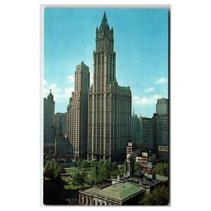 Vintage Woolworth Building NYC Postcard - City Hall Park Landmark View